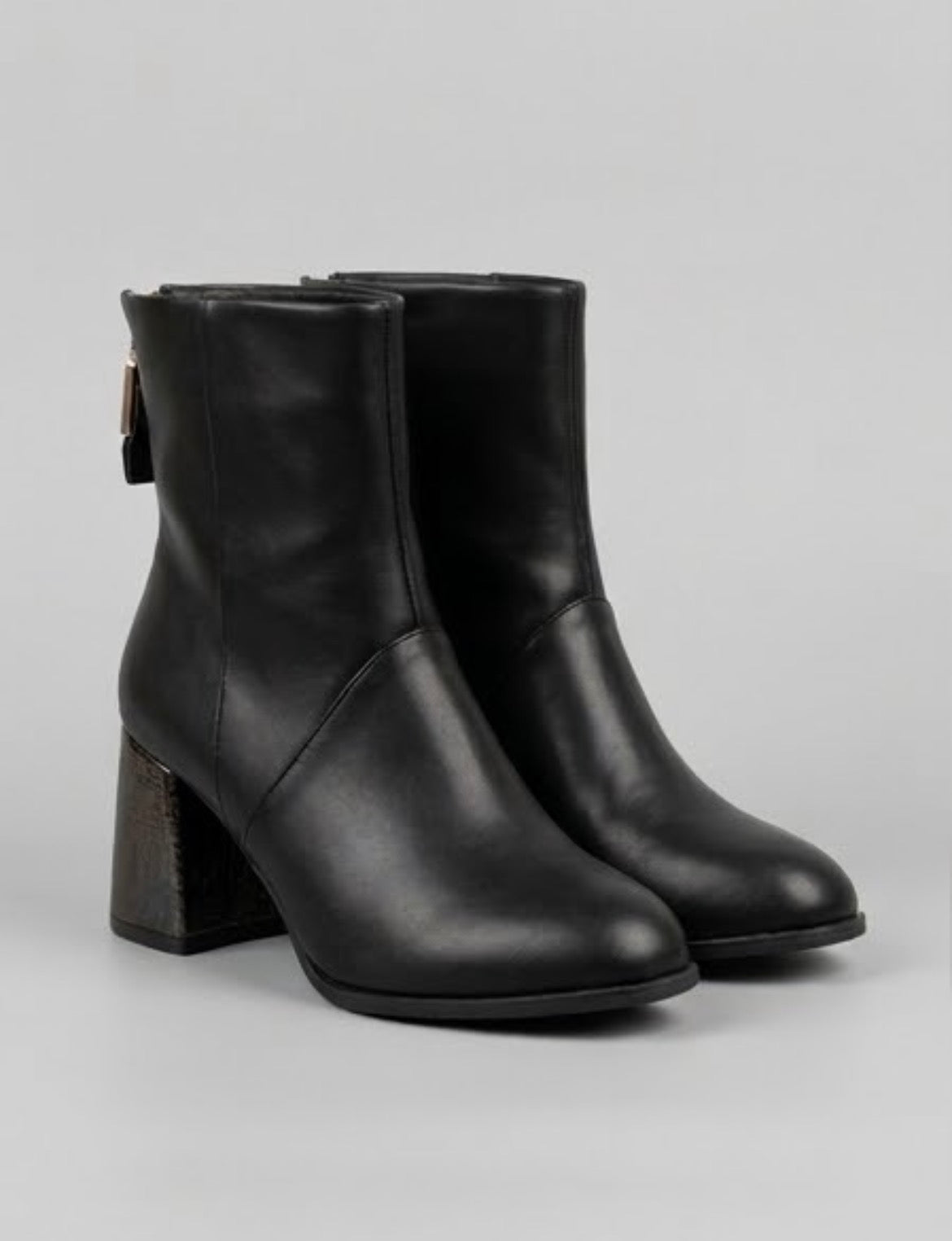 River Island Black Textured Block Heel Ankle Boots