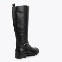 Primark Black Flat Riding Knee-High Boots with Silver Buckle