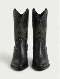 George Black Studded Star Western Mid-Calf Boots
