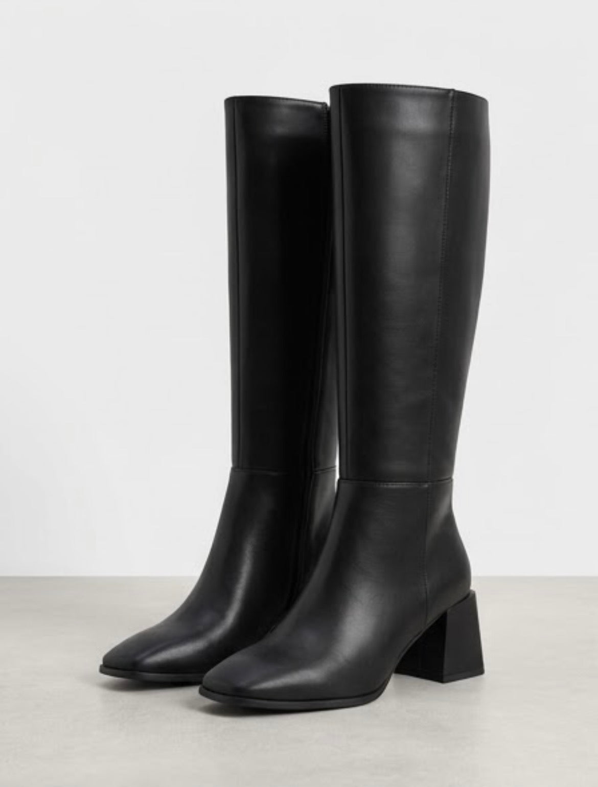 Boohoo Black Square Toe Block Heel Knee-High Boots
