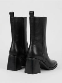 Primark Black Square Toe Pull Tab Block Heel Boots