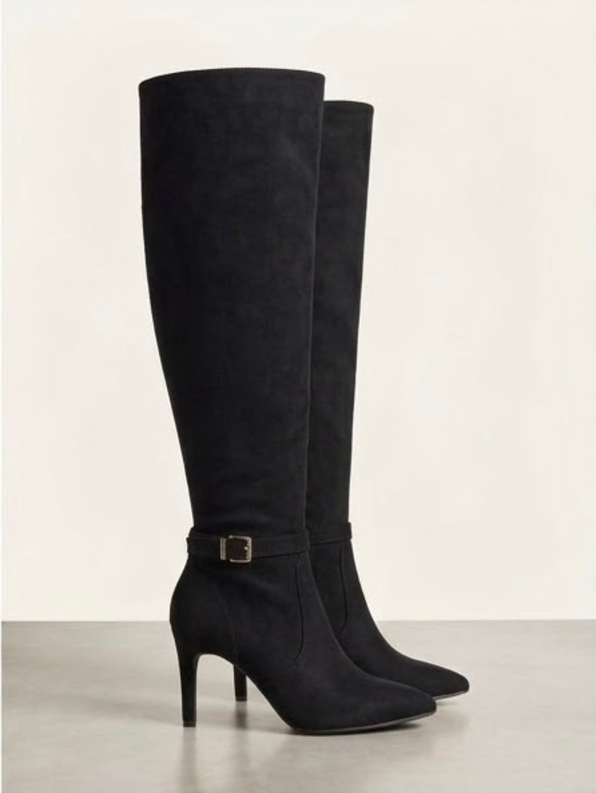 Boohoo Wide Fit Black Suede-Effect Over-the-Knee Stiletto Boots