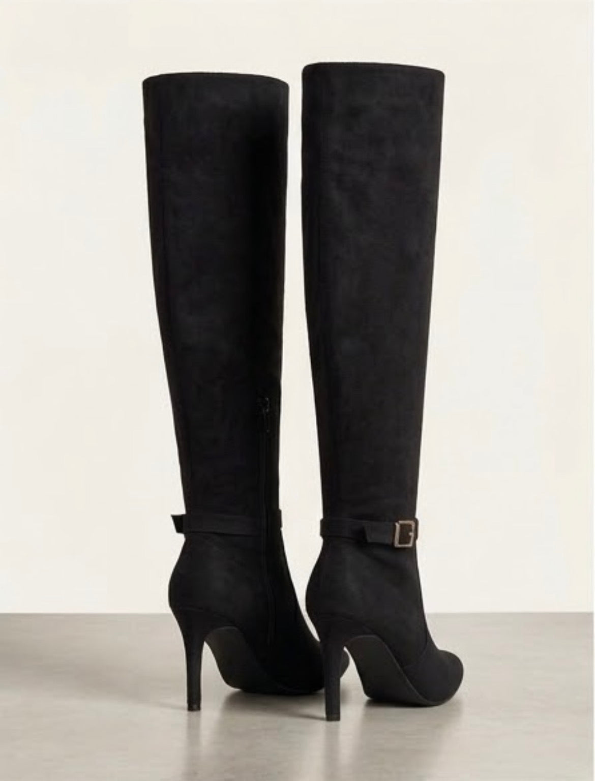 Boohoo Wide Fit Black Suede-Effect Over-the-Knee Stiletto Boots
