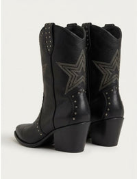 George Black Studded Star Western Mid-Calf Boots