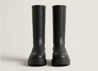 Linzi Black Chunky Sole Mid-Calf Pull-On Boots