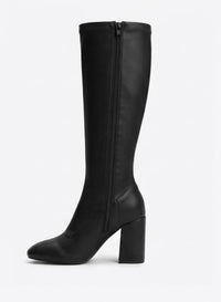 Boohoo Black Almond Toe Block Heel Knee-High Boots