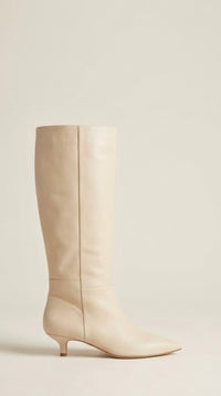 Phase Eight Cream Knee-High Kitten Heel Boots