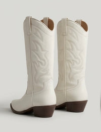 Stradivarius Off-White Embroidered Cowboy Boots