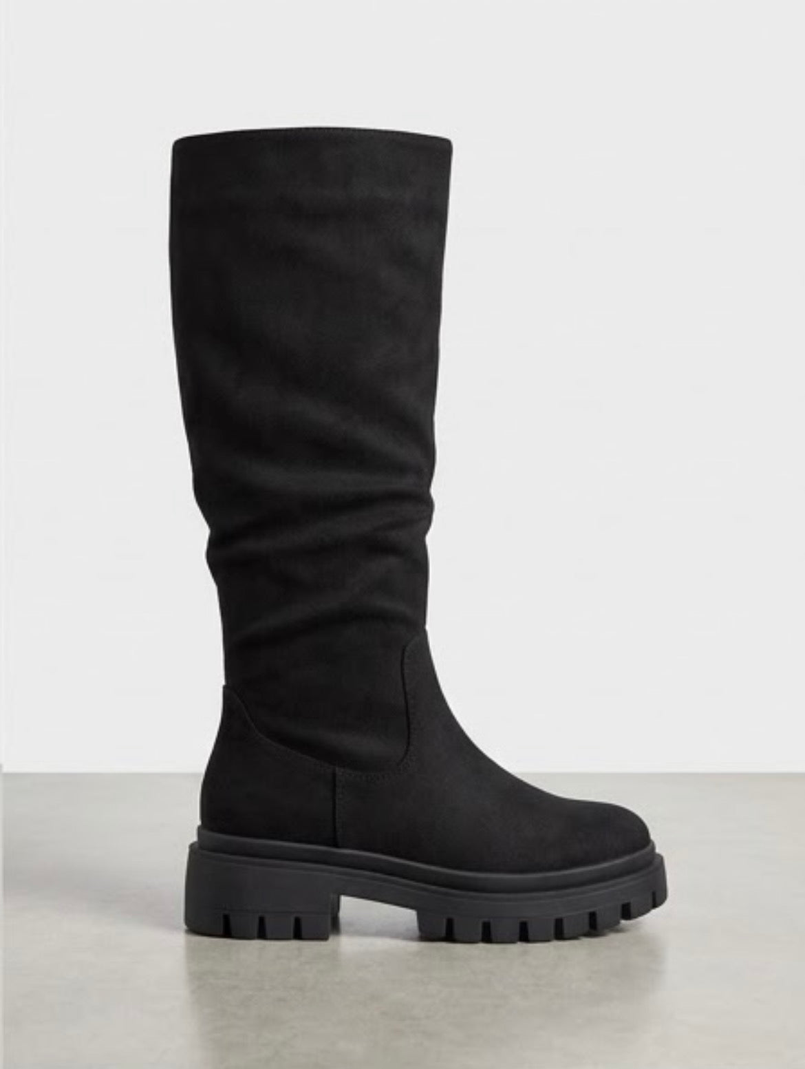 Boohoo Black Slouch Knee-High Chunky Sole Boots