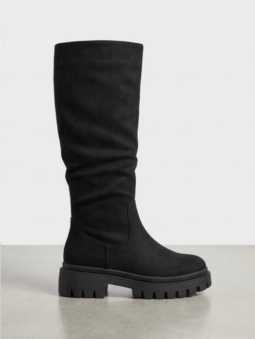 Boohoo Black Slouch Knee-High Chunky Sole Boots
