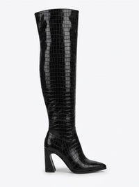 Rita Ora x Primark Black Croc-Effect Pointed Toe Over-the-Knee Heeled Boots