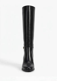 Primark Black Block Heel Knee-High Boots with Gold Buckle