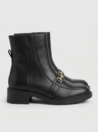 River Island Black Chain Trim Loafer Ankle Boots