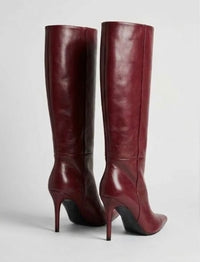 Boohoo Burgundy Pointed Stiletto Knee-High Boots