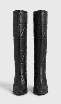 River Island Black Quilted Knee-High Block Heel Boots