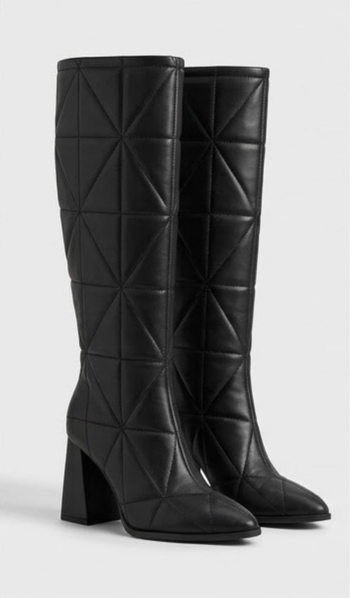 River Island Black Quilted Knee-High Block Heel Boots