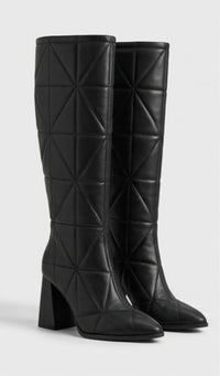 River Island Black Quilted Knee-High Block Heel Boots