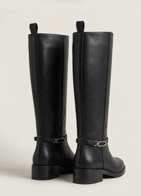 Primark Black Knee-High Riding Boots with Silver Link Strap