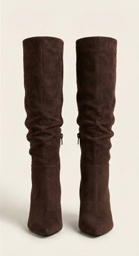 Boohoo Brown Suede-Effect Slouch Stiletto Boots