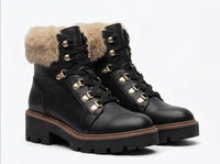 River Island Black Lace-Up Hiker Boots with Faux-Fur Cuff