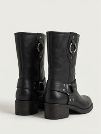 Schuh Black Leather Harness Biker Mid-Calf Boots