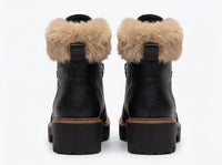 River Island Black Lace-Up Hiker Boots with Faux-Fur Cuff