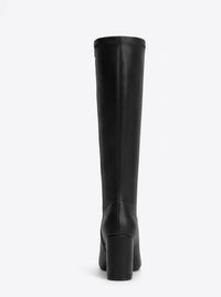 Boohoo Black Almond Toe Block Heel Knee-High Boots