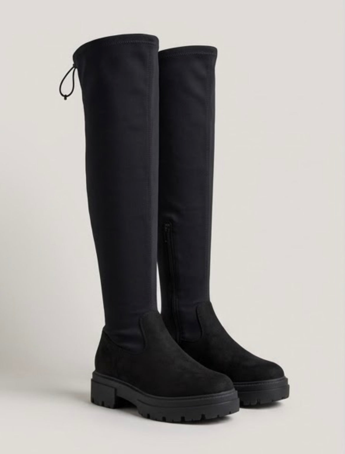 Primark Black Over-the-Knee Stretch Chunky Sole Boots