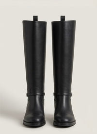 Primark Black Knee-High Riding Boots with Silver Link Strap