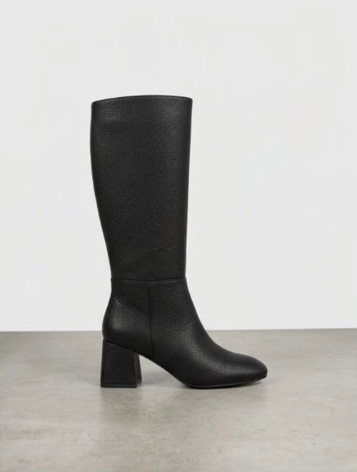 Boohoo Black Pebbled Knee-High Block Heel Boots, side view