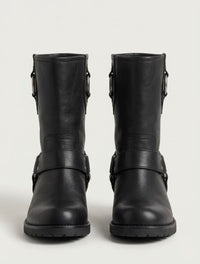 Schuh Black Leather Harness Biker Mid-Calf Boots