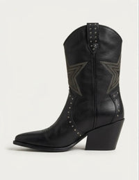 George Black Studded Star Western Mid-Calf Boots