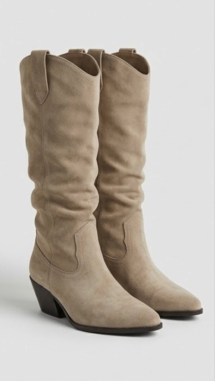 Primark Taupe Suede-Effect Slouch Cowboy Boots