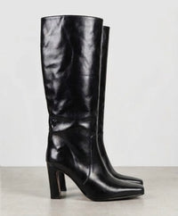 River Island Black Patent Square Toe Knee-High Block Heel Boots