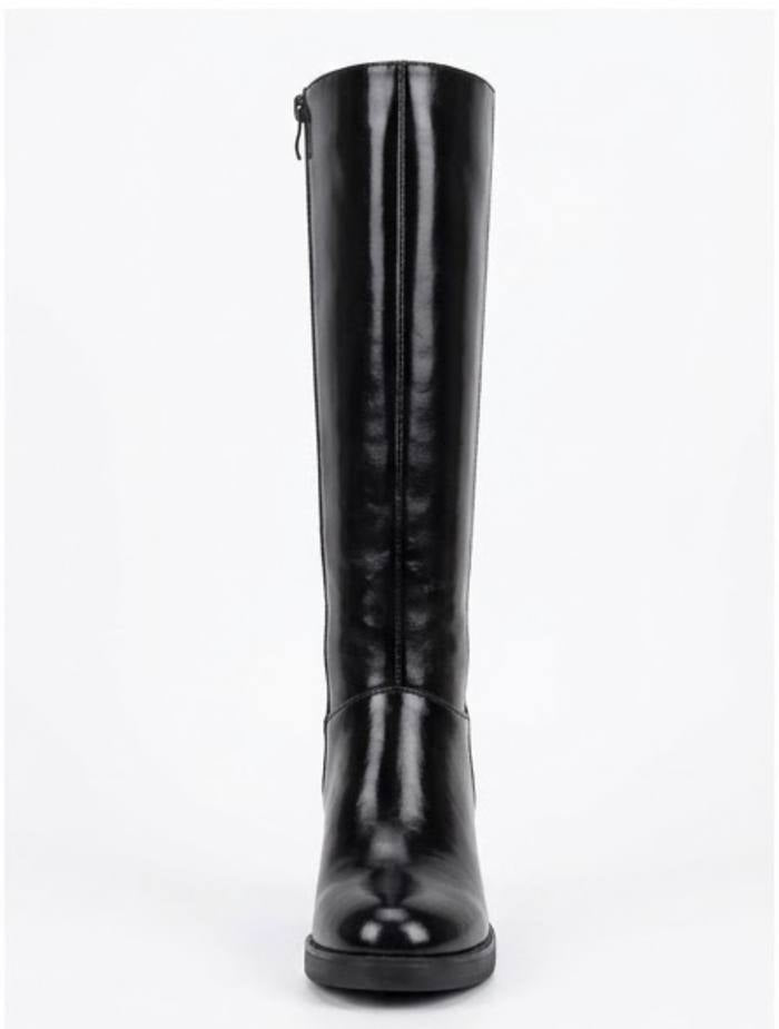 Boohoo Black High-Shine Block Heel Knee-High Boots