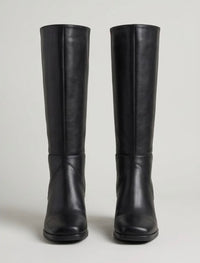Boohoo Black Square Toe Knee-High Block Heel Boots