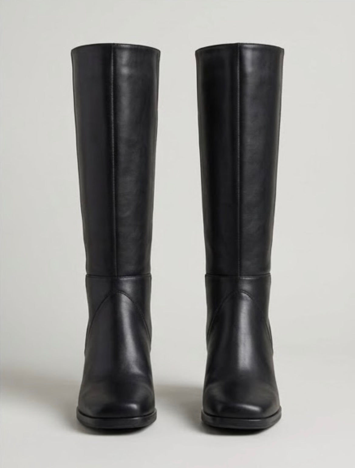 Boohoo Black Square Toe Knee-High Block Heel Boots, front view