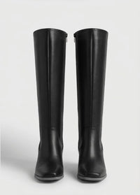 Boohoo Black Knee-High Stacked Block Heel Boots