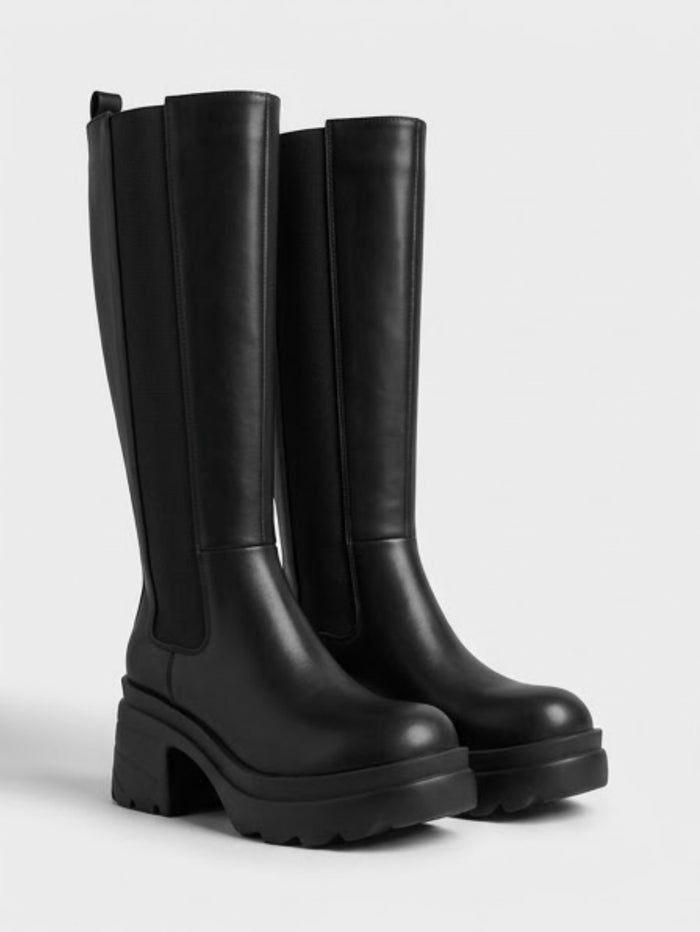 Pretty Little Thing Black Chunky Platform Knee-High Chelsea Boots