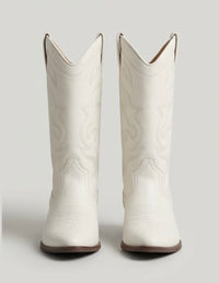 Stradivarius Off-White Embroidered Cowboy Boots