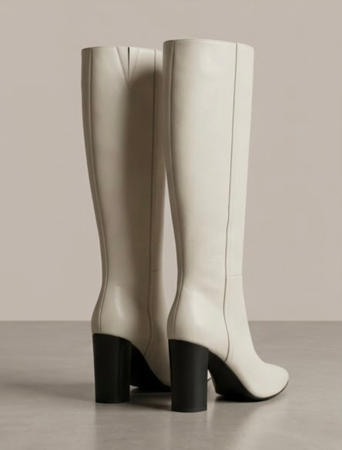 Boden Cream Knee-High Block Heel Boots