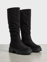 Boohoo Black Slouch Knee-High Chunky Sole Boots