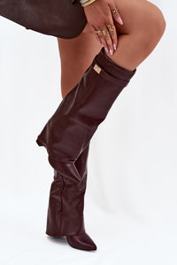 Pretty Little Thing Burgundy Fold-Over Pointed Knee-High Boots