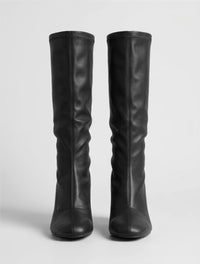 Boohoo Black Stretch Knee-High Block Heel Boots