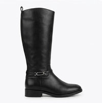 Primark Black Flat Riding Knee-High Boots with Silver Buckle