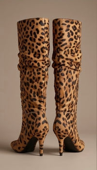 River Island Leopard Print Slouch Knee-High Stiletto Boots