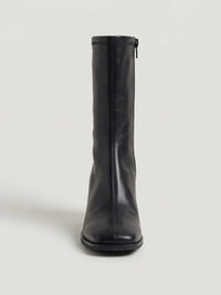 Papaya Black Square Toe Block Heel Ankle Boots