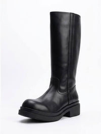 Boohoo Black Knee-High Chunky Sole Boots with Side Panel