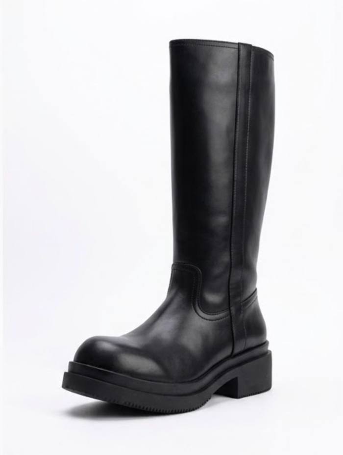 Boohoo Black Knee-High Chunky Sole Boots with Side Panel