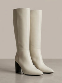 Boden Cream Knee-High Block Heel Boots